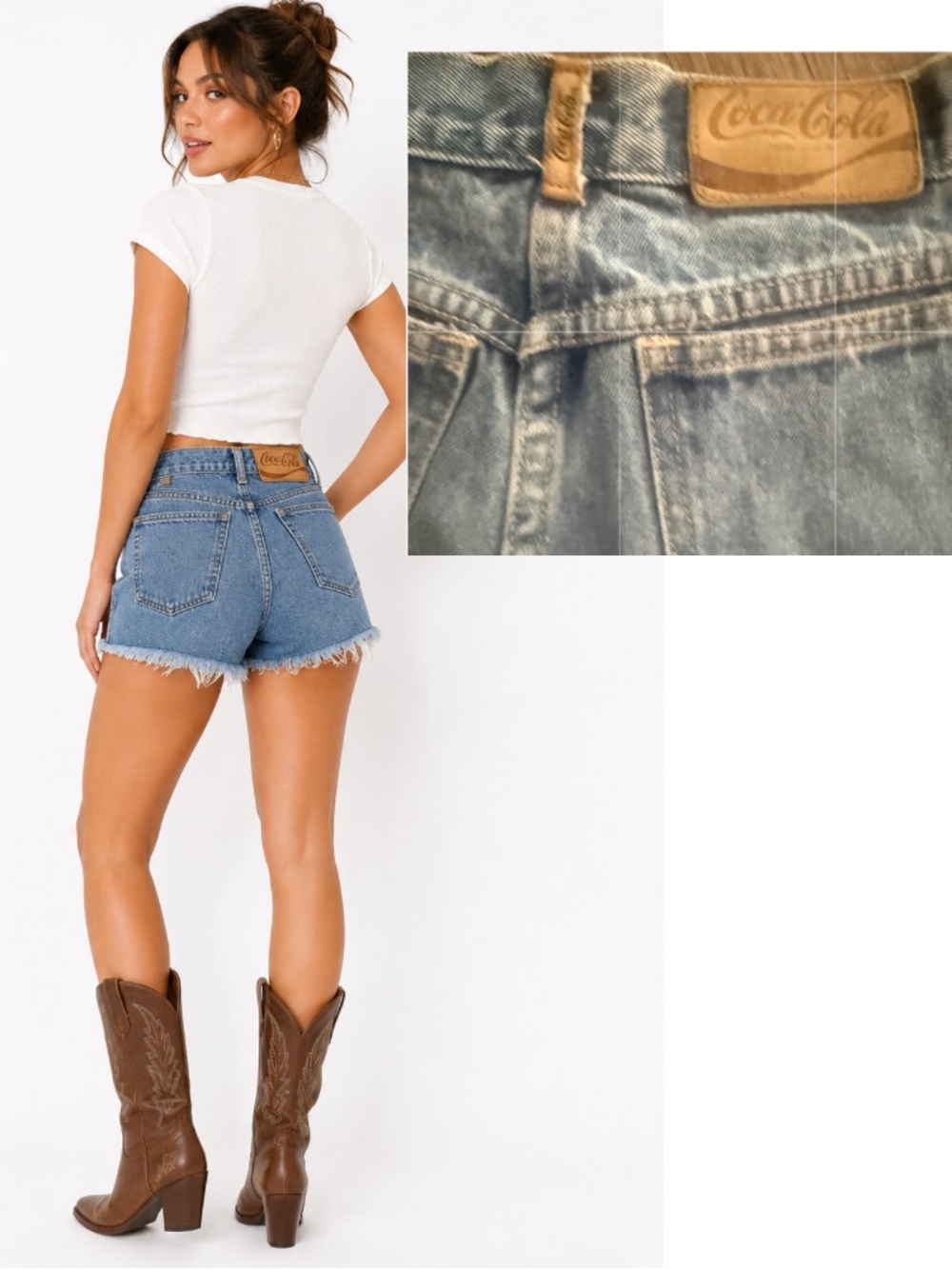 Vintage Coca-Cola High Rise Cut Off Denim Shorts 25 XS 90s Festival USA Country